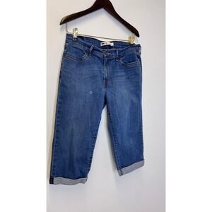 Levis Womens Blue Denim Capri Cropped Jeans Size 10 Medium Wash Cuffed Hem